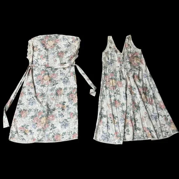 Vintage Nightgown Robe Set 1980s Dreamtime USA Floral Lace Trim Pastel Med? READ - Picture 4 of 10